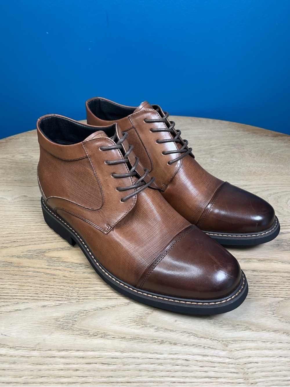 CALTO Men's Invisible Height Increasing Elevator Shoes Brown Leather Size 11